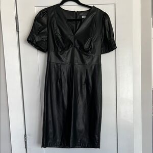 Dkny Black Pleated Puff Sleeve Mini Dress